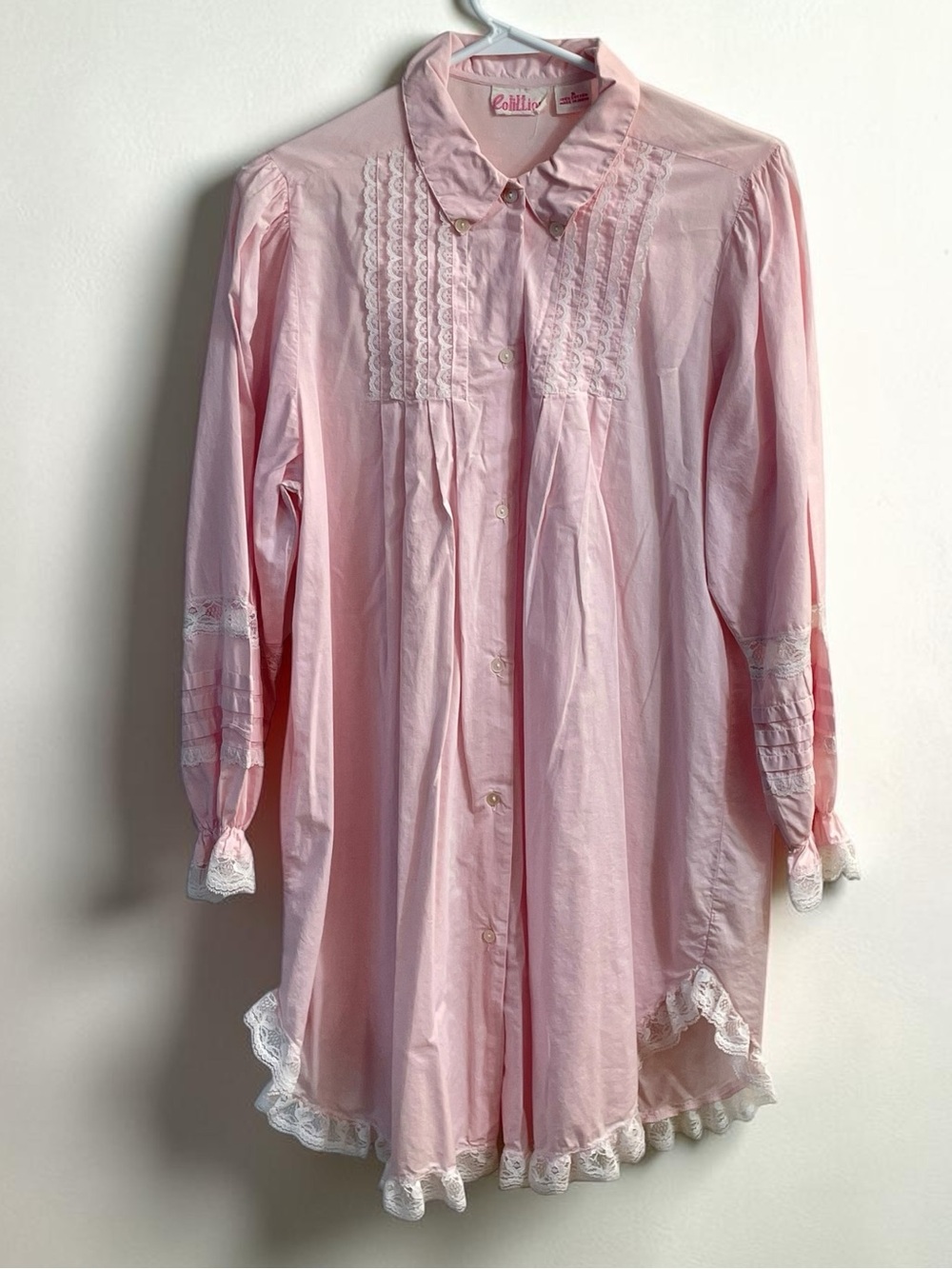 Vintage Cotillion Pink Cotton Lace Trim Nightgown Sleep Shirt Small Cottagecore